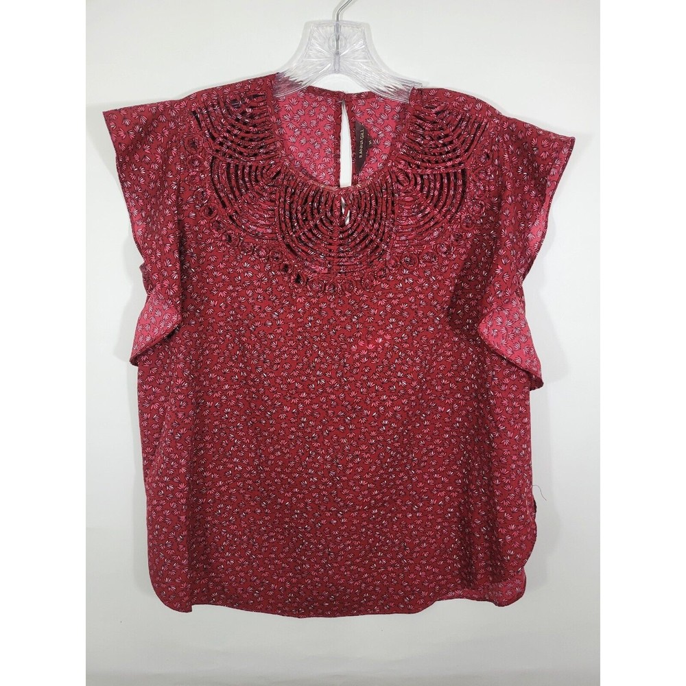Ranna Gill Size Medium Anthropologie Womens Floral Top Ruffle Short Sleeve Red